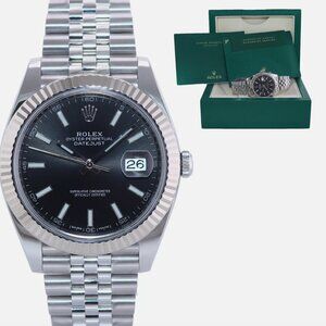 MINT MENS FLUTED BLACK ROLEX DATEJUST WITH BOX